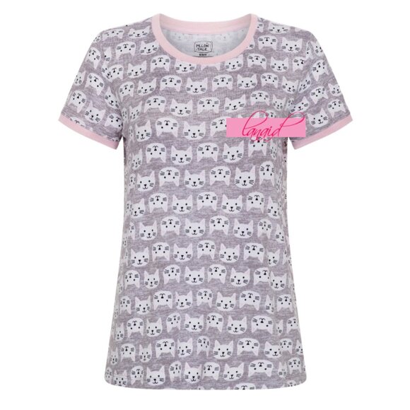 Rene Rofe Pillow Talk Lightweight Hacci Short Sleeve Cat Kitty Stretchy Knit Top - Picture 1 of 4